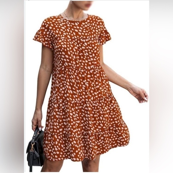Womens Babydoll Tiered Casual Round Neck Short Sleeve Boho Floral Sz S - Picture 1 of 9